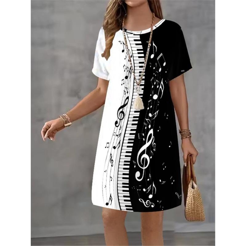 Women Elegant Print Casual Retro Mini Round Neck A-line Dress Temperament Dress Summer New Short Sleeved Dress Fashion New Dress