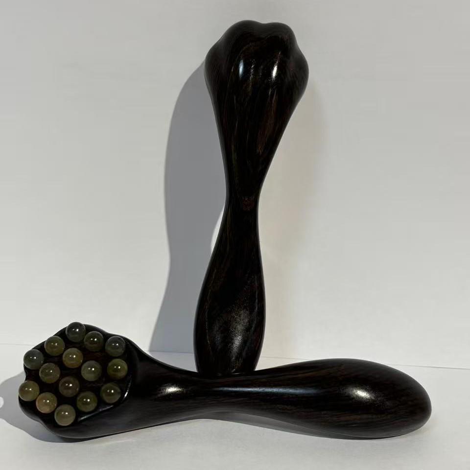 Ruyi Purple Sandalwood Eye Massager & Sheep Horn Gua Sha Stick with Cat Paw Meridian Comb