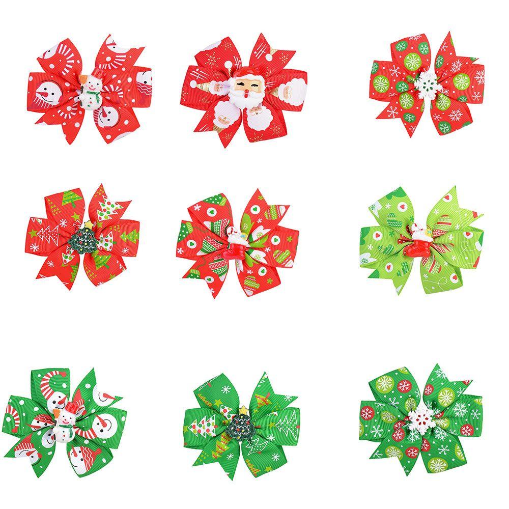 Christmas Barrettes Hair Accessories Printed Hair Clip Christmas Hair Bow For Kids Girls With Clip