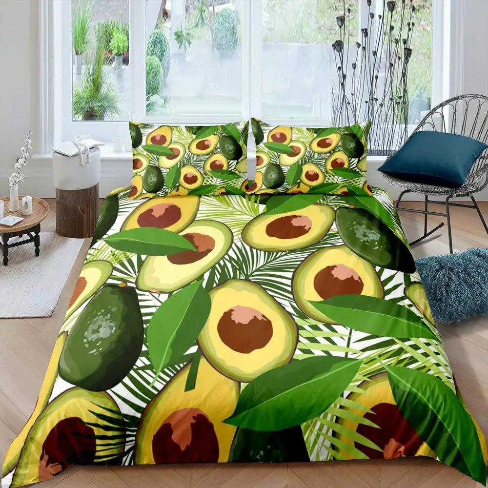 Cartoon Avocado Duvet Cover Three-Piece Set Funny Pattern Bedding Set With Pillowcase