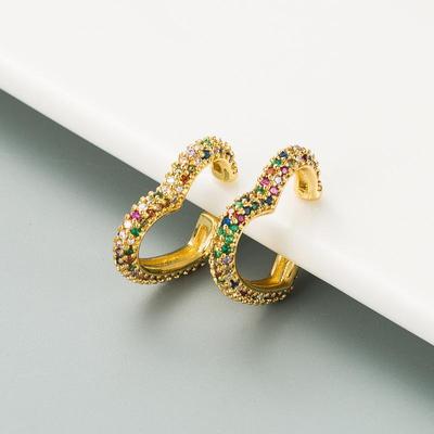 Women Creative Geometric Ear Clip No Ear Hole Earrings Small Colorful Zircon Crystal Love Heart Type Gold Color
