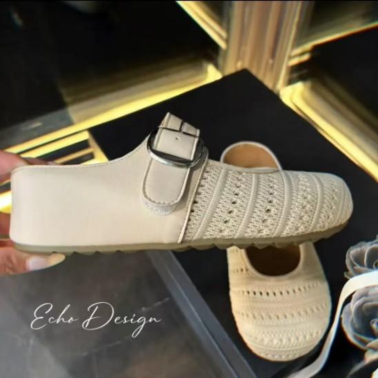 Woven Hollow Bag Head Half Slippers Women's Outer Wear 2025 New Summer with Skirt Mori Versatile Casual Cool Slippers