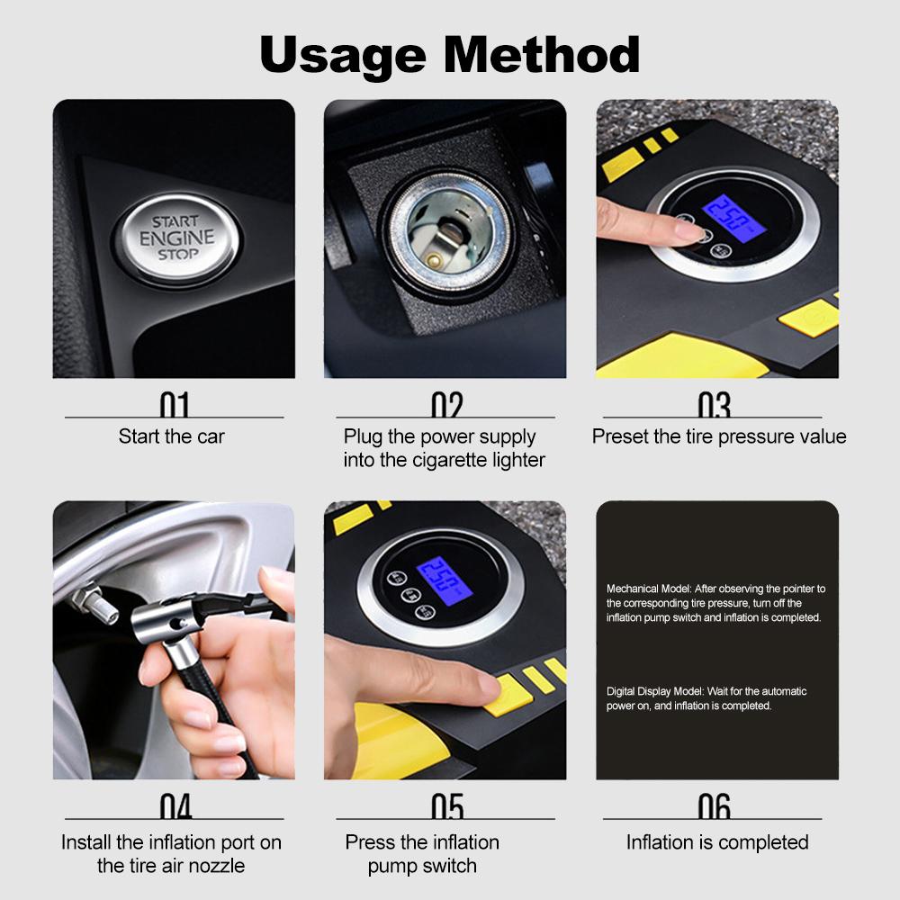 Reifenfüller Tragbarer Luftkompressor Akkubetriebene Reifenpumpe mit 3 Düsen 12V Auto