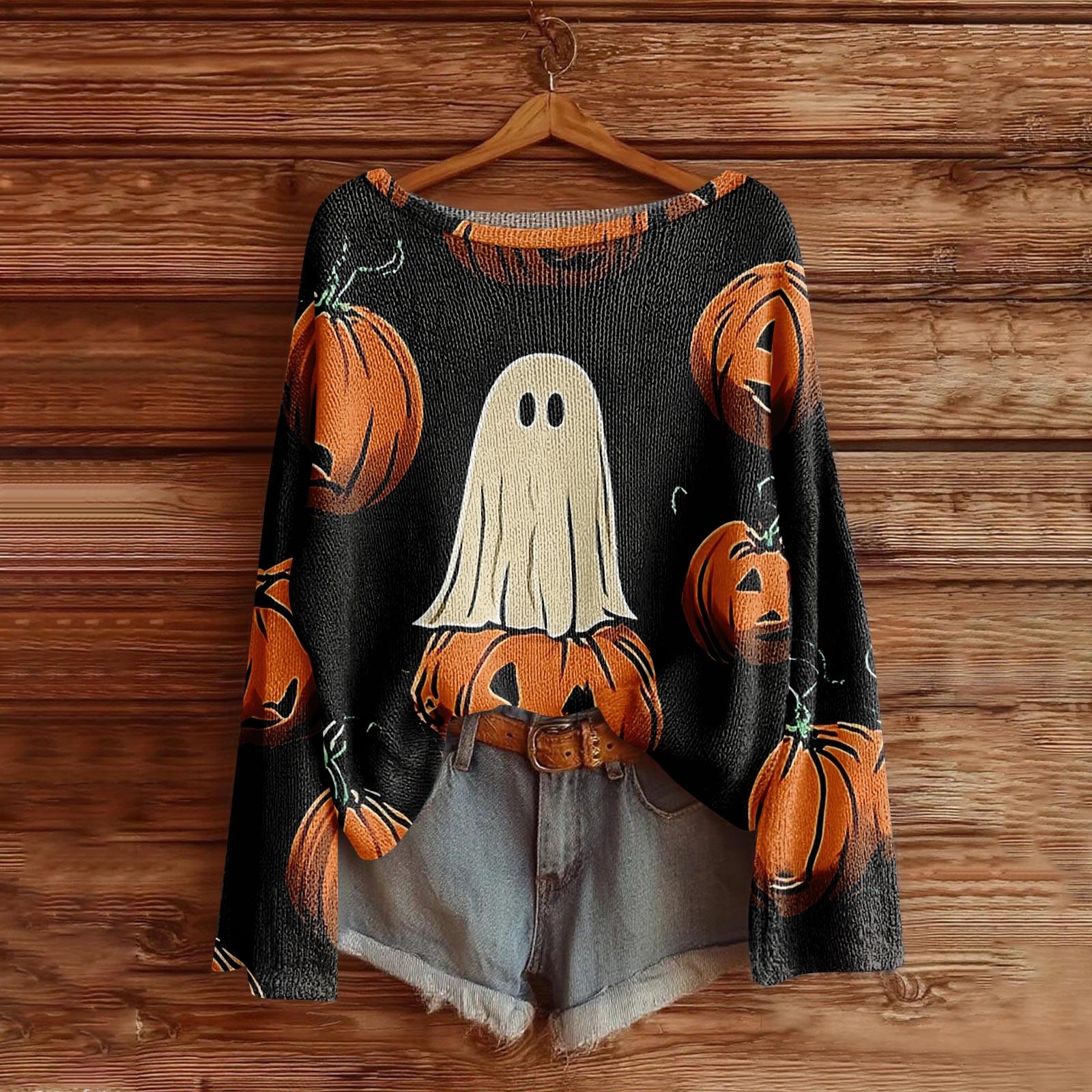 

Женский свитер на Хэллоуин, Богемный винтажный принт, Вязаный пуловер с длинным рукавом XL