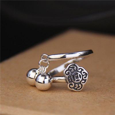 Pre-Owned Women's Handmade Wind Chime Ruyi Ring: Money-Attracting Openable Ornament with Ancient Coin Design