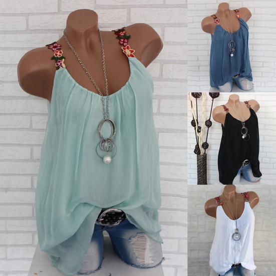 

Плюс Размер Цветочная Вышивка Сплошной Цвет Сексуальные Женщины Свободный Майка Жилет