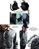 Quintet Black Cat Print Long Sleeve Made in Size White Men's Shirt, Casual, Japan, XL, (Product Code 01-78737)