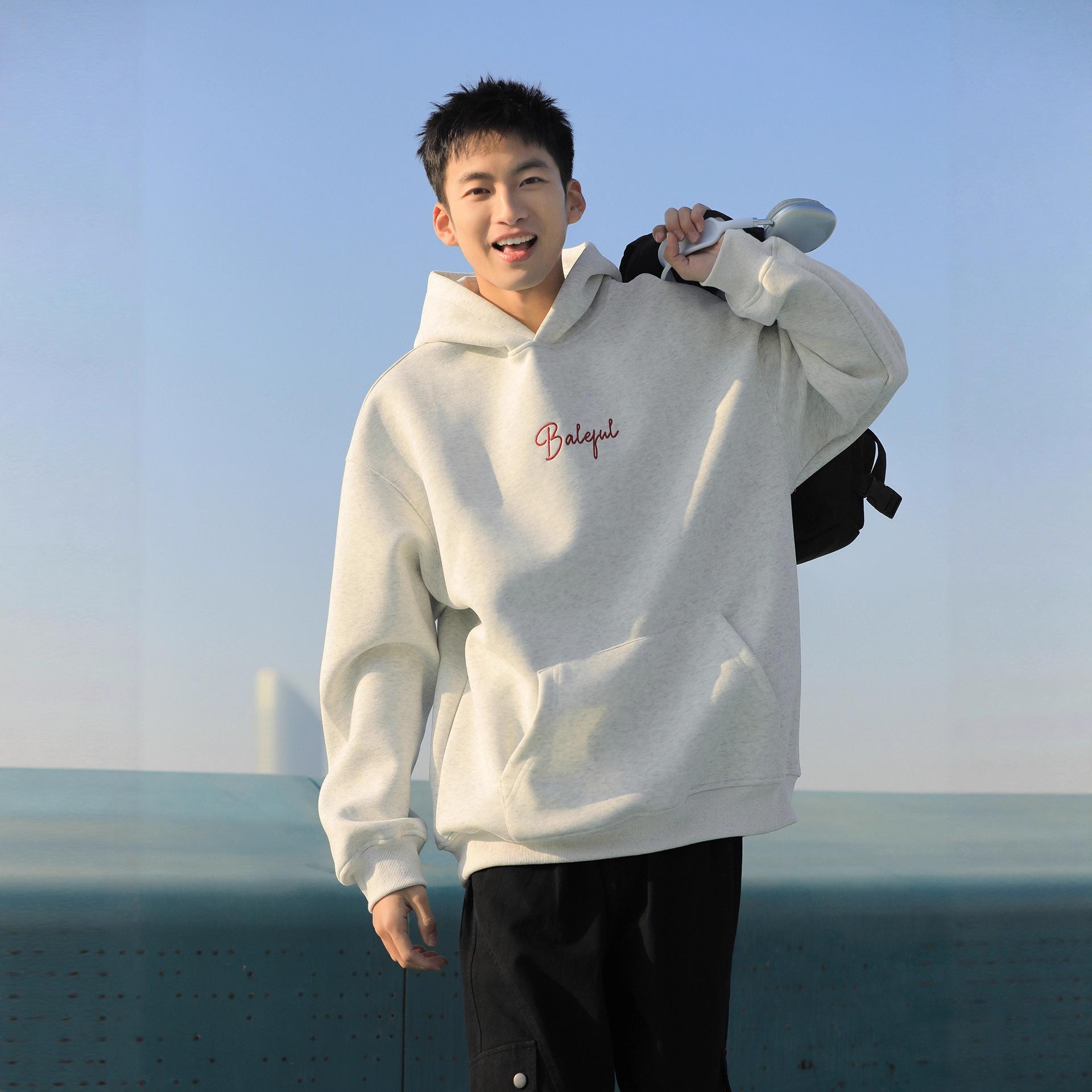 

Printed Letters Fleece Thickened Sweater Boys Hooded New American Autumn and Winter Coat XXXL