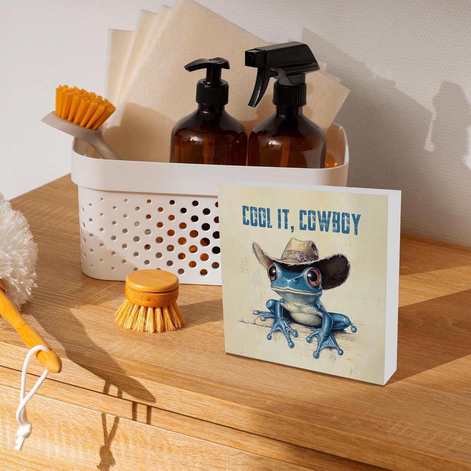 Vintage Western Frog Wooden Box Sign, Vintage Western Decor, Trendy Retro Cowboy Frog for Home Bedroom Living Room Kitchen Wall Desk Shelf Tabletop