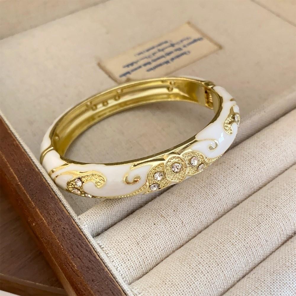 Hollowed Floral Chinese Flower Bangle Enamel Women's Hand Bracelet Vintage Cloisonne Bangle Ladies