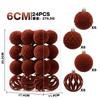 24pcs 6cm Flocked Christmas Ornament Balls Tree Decoration - Modern Minimalist Holiday Decor In Green Ivory Pink Camel