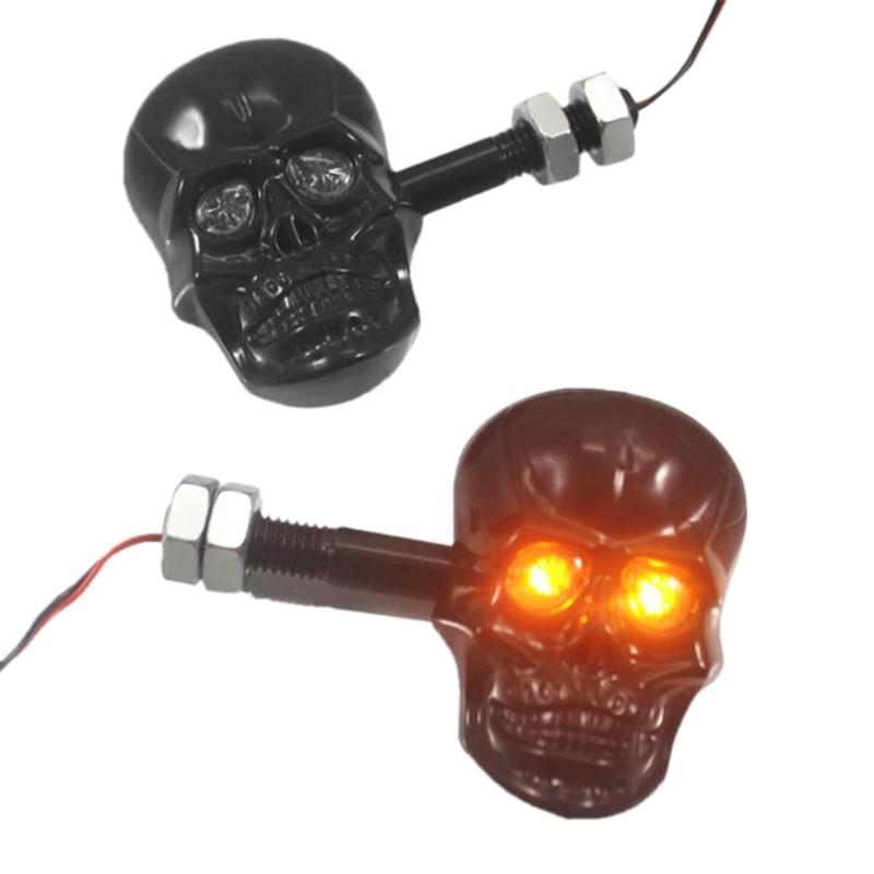 Universal Skull LED Turn Signals Blinker Indicator Lights 10mm Screw Signal Indicator Suitable for Motorbike 1 Pair