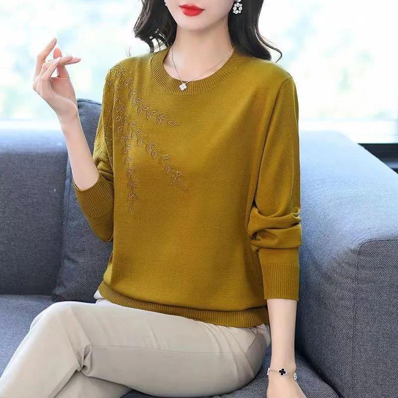 Middle Aged and Elderly Mothers' Women's Knitted Sweater Loose Slimming Round Neck Sweater Base Sweater