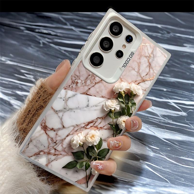 Flower Marble Phone Case for Samsung Galaxy S24Ultra S23 FE Note 20 Ultra S20 S21 S22 Plus S20fe S23Ultra 5G Silicone Soft