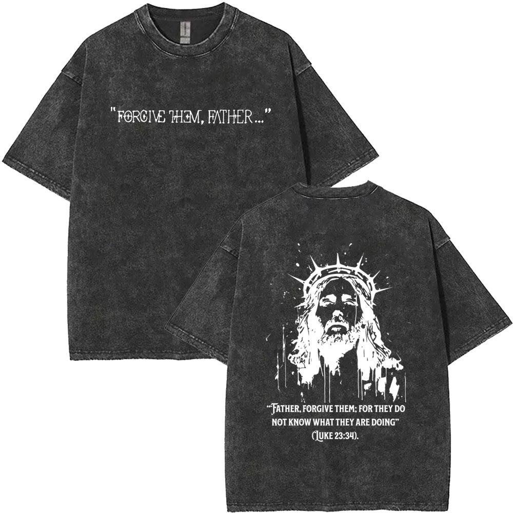 Christian Religious Jesus Prayer Washed Vintage T-shirt Tops Male Fashion Oversized T Shirts Men Women Gothic Clothes