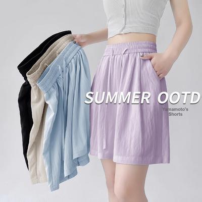 Shorts New Cooling Ice Silk Summer Slim Fit High Waist Loose Wide Leg Pants