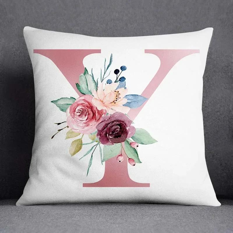 Floral Letter Pattern Decorative Pillowcase Square Home Office Cushion Cover