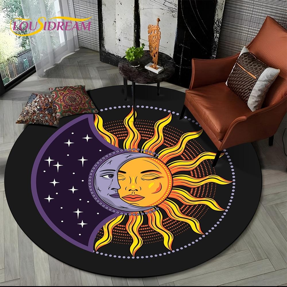 3D Mysteriou Sun Moon Tarot Mandala Magic Round Area Carpet Rug for Living Room Bedroom Kid Playroom Decor,Pet Area Rug Non-slip