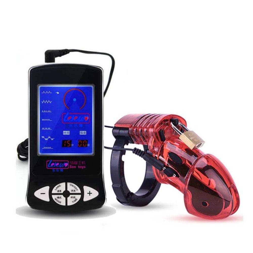 Electro Shock CB6000 Male Chastity Cage Ball Stretcher,Electric Shock Cock Cage Penis Ring, Timer Lock Chastity Belt Sex Toy