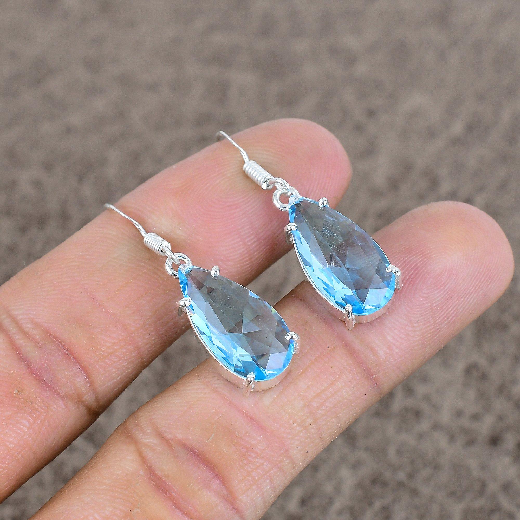 

Blue Topaz Gemstone Handmade 925Sterling Silver Jewelry Earring 1.50 KKG-115