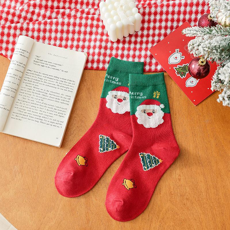 Christmas Socks, Red Socks, Women's Mid-calf Cotton Socks, Spring and Autumn New Year Mid-calf Couple Gifts, Autumn and Winter Cotton Socks