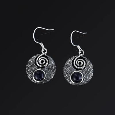 6MM Natural Blue Sandstone Vintage Earrings S Silver Earrings  Gift Moonstone Charoite Drop Earring for Women