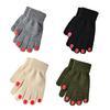 Women Knitted Gloves Winter Gloves with Red Nails Thickened Warm Full Finger Gloves for Daily Outings Skiing Cycling