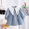 2026 Spring Korean Style Girls' Embroidered Plaid Dress