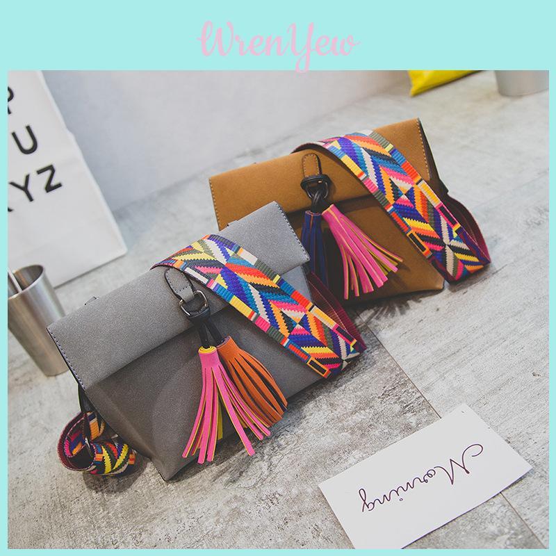 Chic Frosted Small Bread Color Straps Tassel Women's Shoulder Bag For Everyday Use