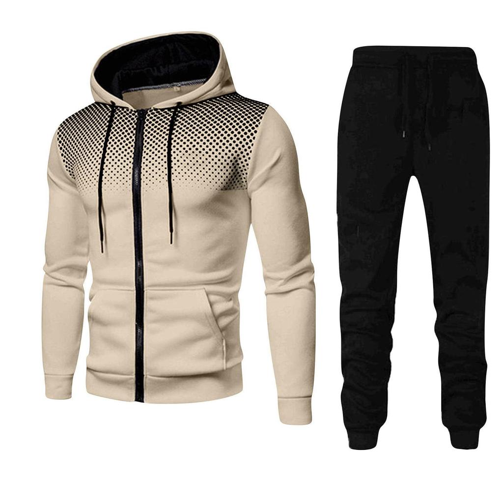 Unisex Fleece-Lined Polka Dot Zipper Hoodie Set for Autumn/Winter