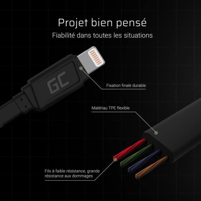 Green Cell GCmatte USB - Câble Lightning 25cm Pour iPhone, iPad, iPod, Charge Rapide
