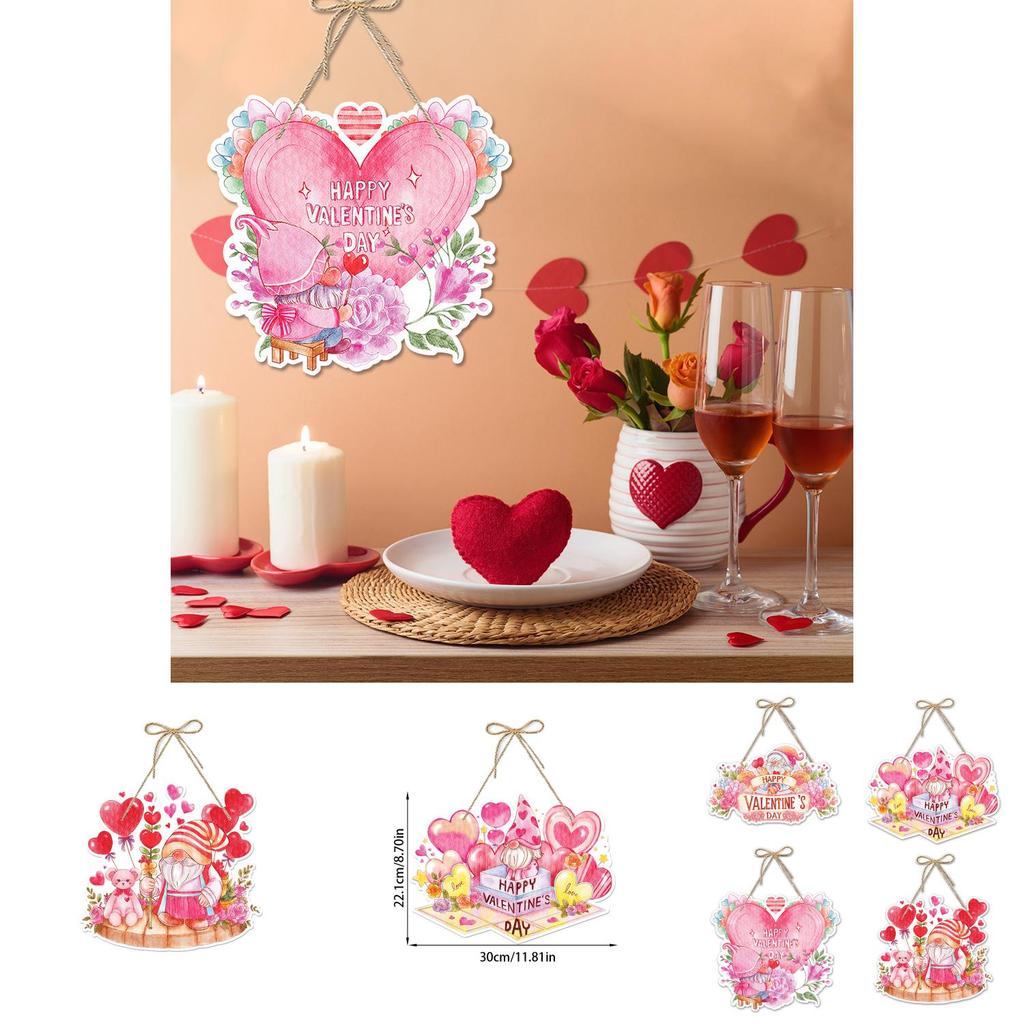 Valentinstag Rosa Türhänger Dekoration Für Party-Szene Dekor Mit Papier-Material Set von Vier