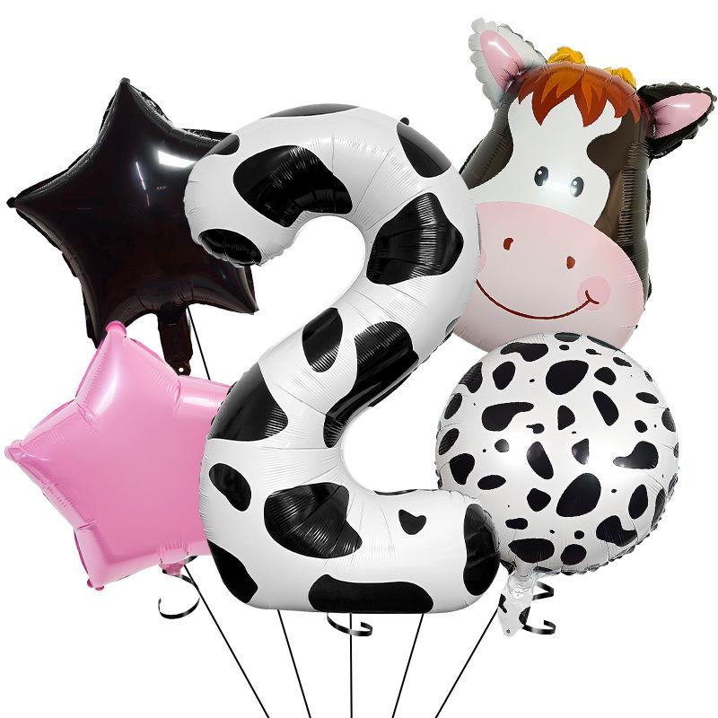 Temu Cow 40 Digital Set Farm Cow Theme Aluminum Film Balloon Set Children'S Birthday Party Arrangement