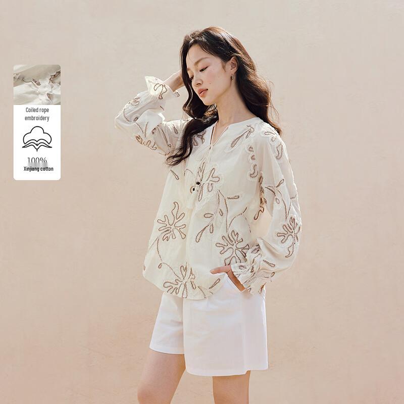 INMAN 100% Xinjiang Cotton French Heavy Embroidery Long Sleeve Shirt S