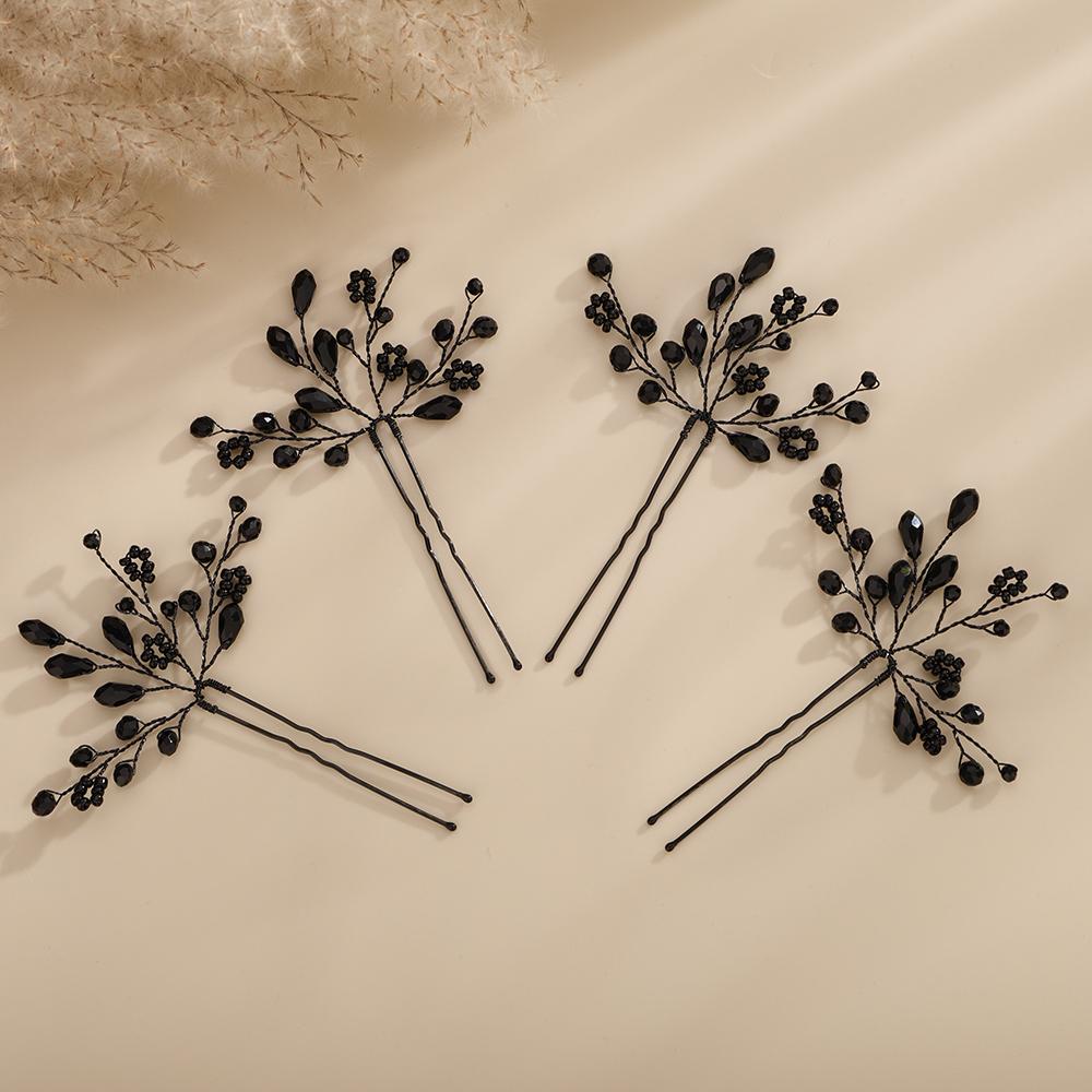 Black Wedding Head Jewelry Pink Hairpins Crystal Headwear Red Women Bridal Hair Accessories Blue Bridesmaids Headpieces 4PCS