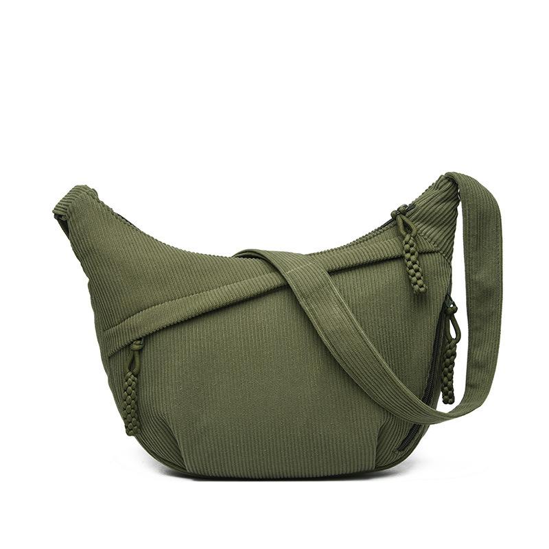 Japanse Stijl Corduroy Crossbody Tas voor Dames Grote Capaciteit Meerdere Vakken Hobo Schoudertas voor Dagelijks Gebruik groen