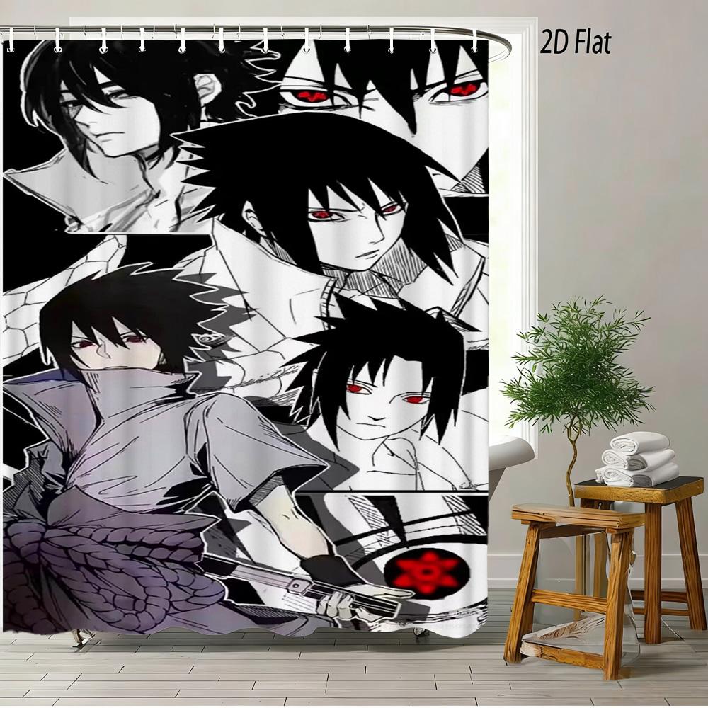 2D Flat Naruto Anime Itachi Uchiha Sharingan Akatsuki Cloak Print Waterproof Shower Curtain For Bathroom Decor