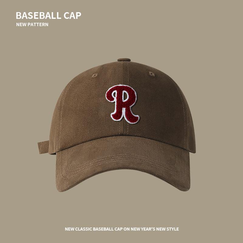 R Label Letter Baseball Cap Women's Autumn and Winter Warm Casual Sunscreen Face Small Versatile Street Sunshade Peaked Hat