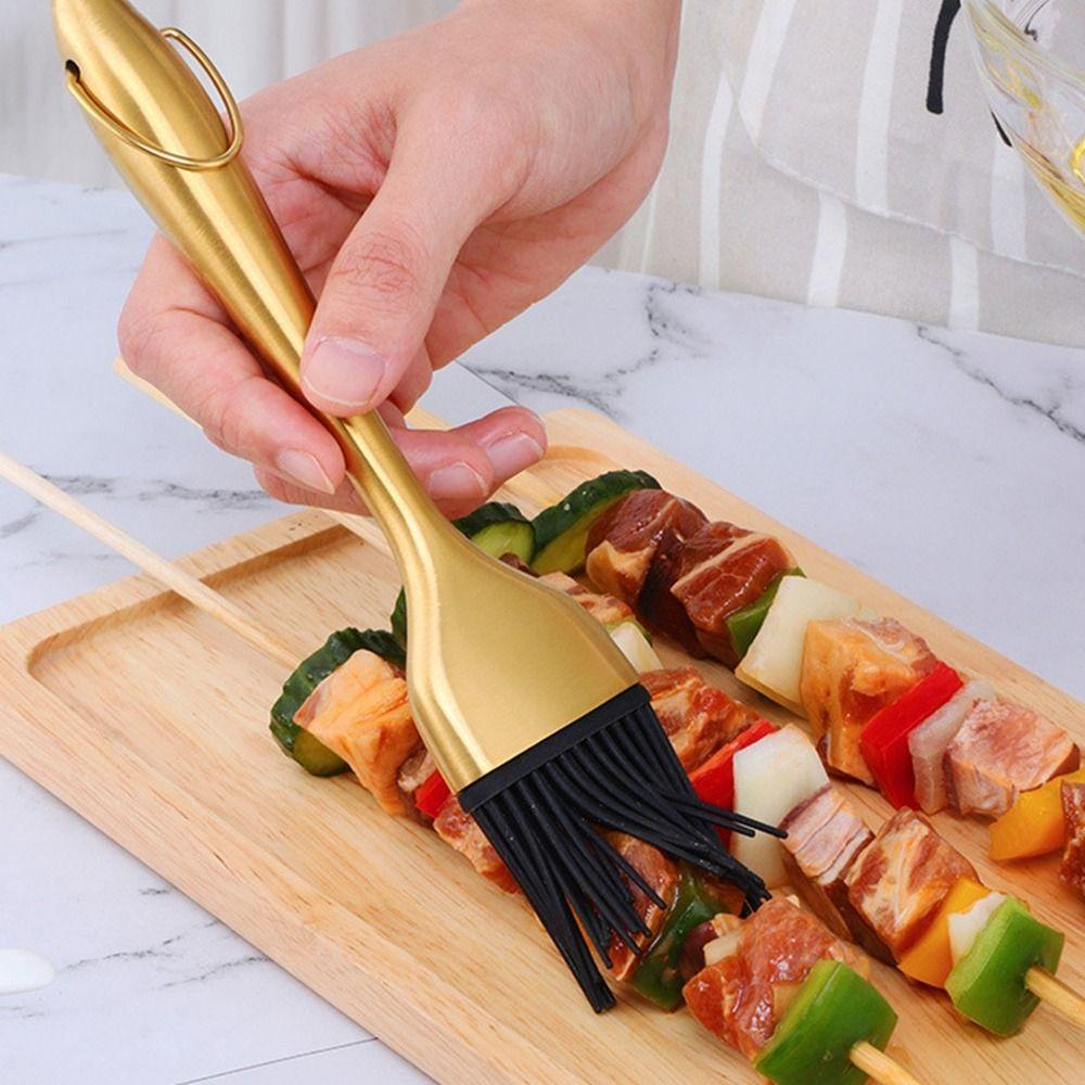 Heat Resistant Stainless Steel Silicone Brush Removable Cooking Brushes Oil Brushes  BBQ Tools