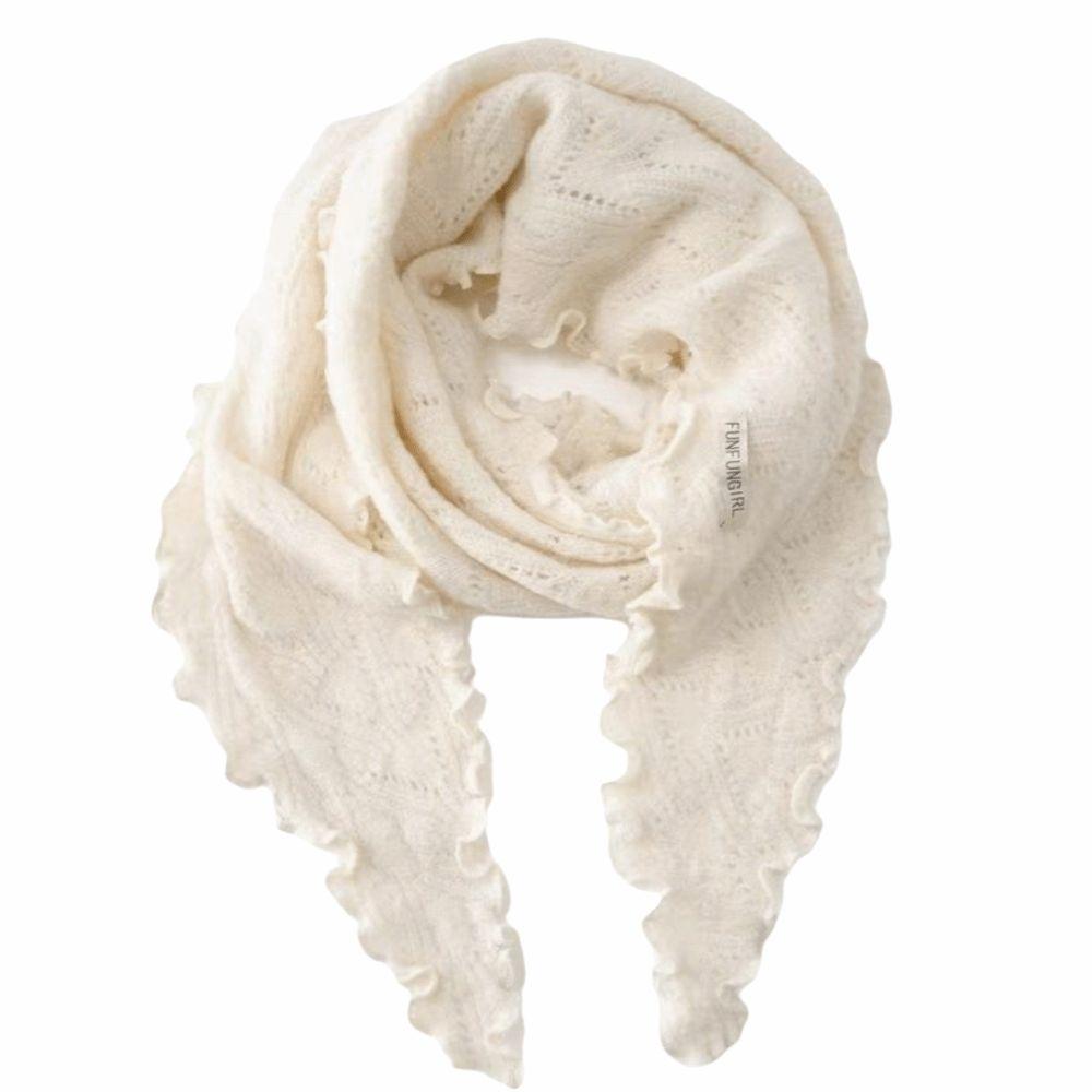 Ruffled Edge Triangular Scarf Multicolor Breathable Hollow Scarf  Spring Autumn Winter