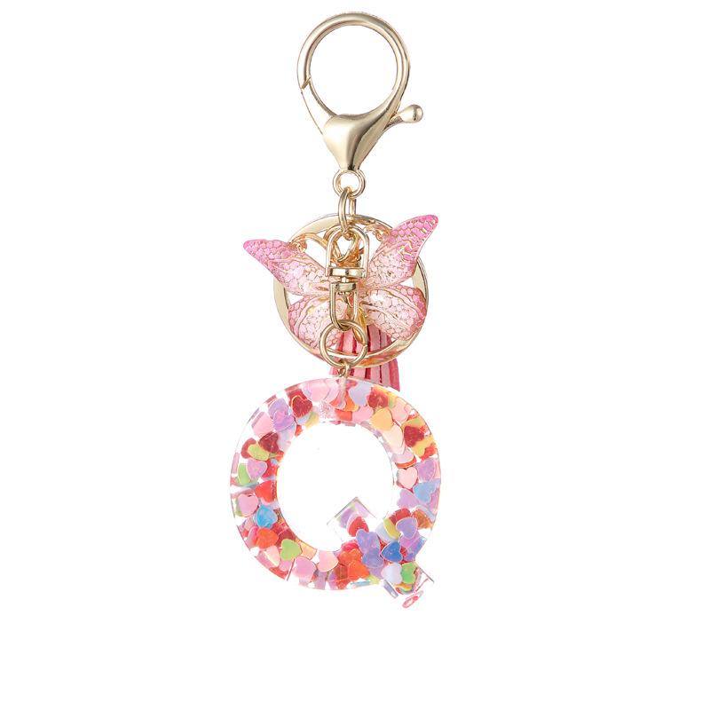 A-Z Dreamy Letters Keychain for Women Tassels Butterfly Pendant Initial Keyrings Purse Suspension Bags Car Key Chain Pink