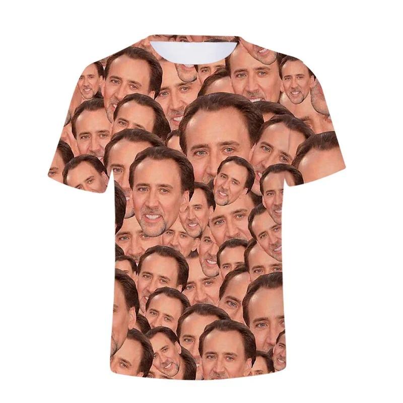 Maglietta Grafica Divertente con Faccia di Nicolas Cage per Uomo T-Shirt 3D Stampa Divertente T-Shirt Moda Streetwear Top Magliette Estive