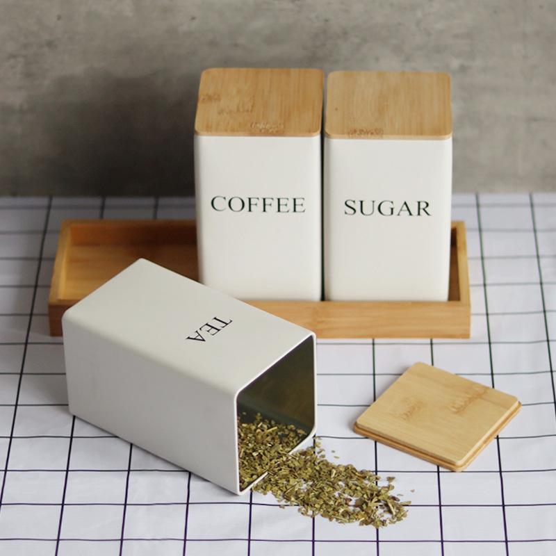 In-Stock Minimalist Metal Tea Caddy with Bamboo Lid for Snacks, Coffee, and Candy Storage