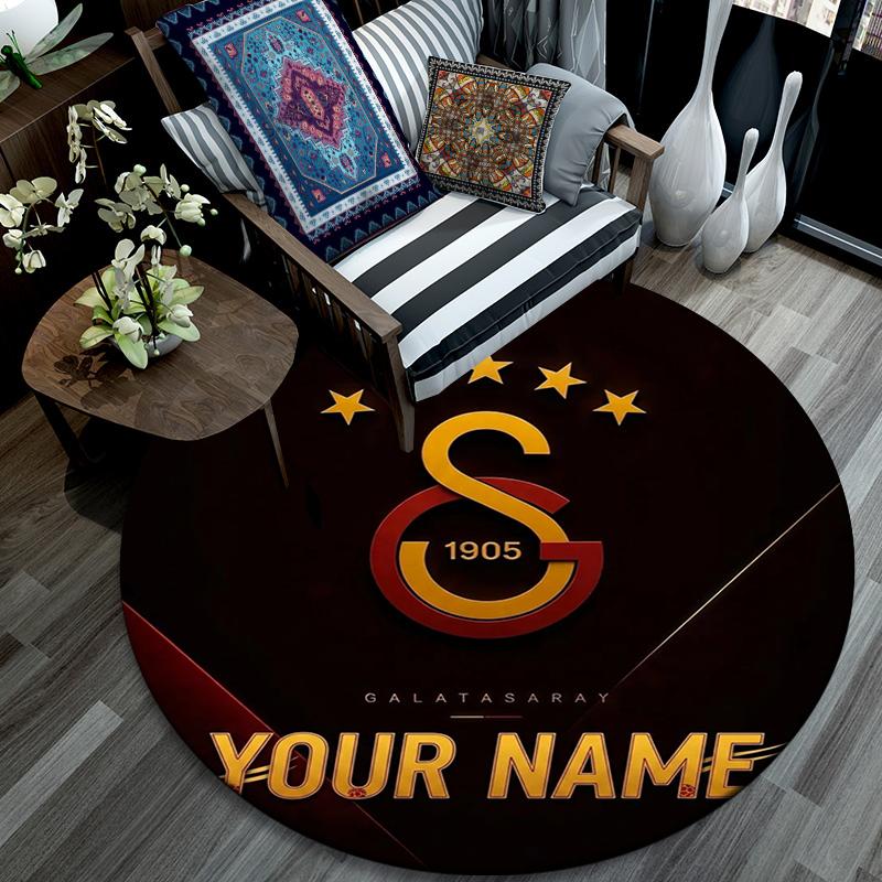 Custom Name,Galatasaray SK pattern round rug,Carpet Rug for Living Room Bedroom Playroom ,Non-slip Floor Mat,Holiday Gifts and Birthday Gifts.