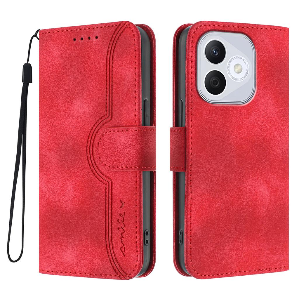 For Honor 400 Lite Leather Case Wallet Stand Smile Imprinted Phone Cover with Strap