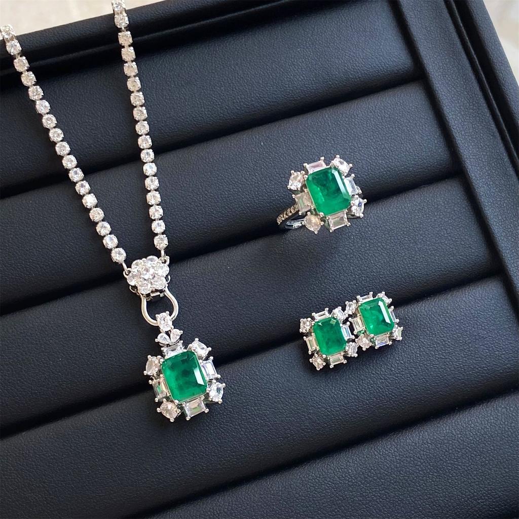 Valuable Lab Jade Diamond Jewelry set 925 Silver Engagement Wedding Rings Earrings Necklace For Women Bridal Party Gift
