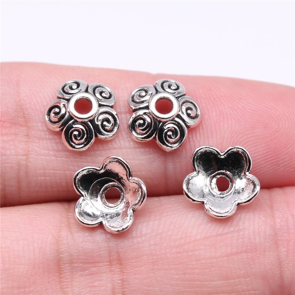 50pcs Tibetan Antique Silver Color Flower Bead End Caps For Jewelry Making Findings Needlework DIY Accessories Wholesale
