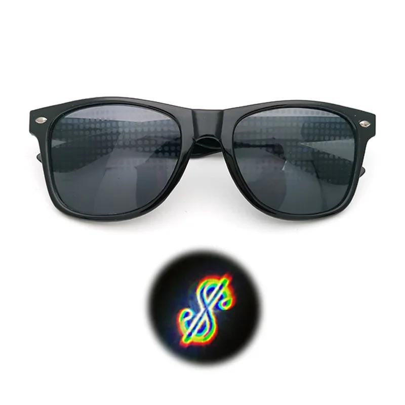 3D Heart Effect Diffraction Glasses Women Sunglasses Rectangle Rainbow Kaleidoscope Festival Party Style Eyewear Clear/Gray Lens