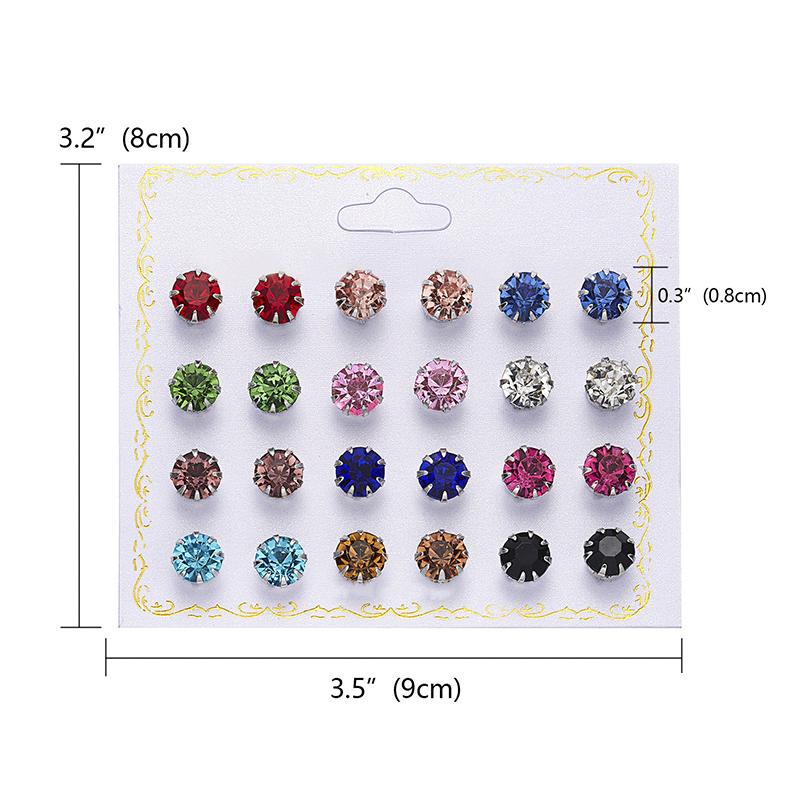 12Pair/Set Mixing Crystal Zircon Round Stud Earrings Women Girls Ear Accessories