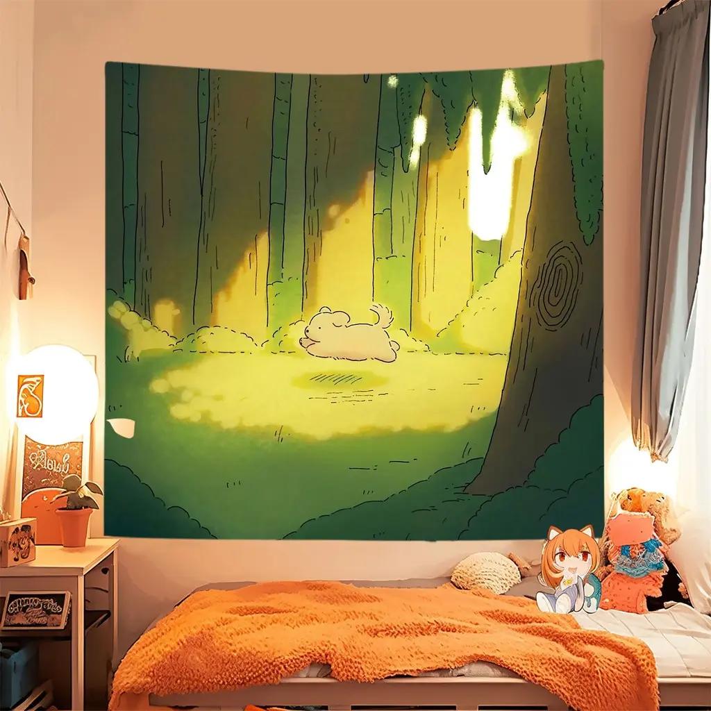 Kawaii Cat Tapestry Cute Cartoon Anime Wall Hanging Polyester Aesthetic Decor for Bedroom Dorm Kids Room Decor